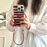 Red stripes autume winter 3d bowknot  cover for iphone 15pro 16promax 16 13pro 12 14 13 15 pro max 14promax rope phone case