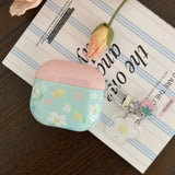 Pink Cover Blue Flower + Pendant Suitable for Apple for Airpodspro2 Case/For Airpodspro Case/For Airpods4 Case/For Airpods3 Case/For Airpods2 Case/Fashion Women's Headphone Case/Casual Headphone Case