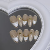 10Pcs Handmade Press on Nails Full Cover Simply Bow Tie Stars French Almond False Nails Artificial Manicure Wearable Nail Tips
