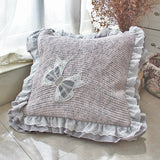 Floral Quilted Pillow Cover 45x45cm - Ruffled Lace Trim with Bow, Decorative Cushion Cover for Sofa/Bedroom, Home Décor