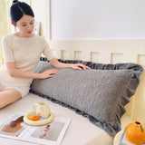 Solid Quilted Length Sleeping Ruffle Pillowcase For Double Couple 48*120cm Soft Flannel Fleece AB Side Pillow Cover Home Bedding