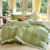 Korean Style Bedding Sets Four Piece Set With Lace Bed Flat Sheet Pillowcase Duvet Cover Set 200x230cm King Size Home Textiles