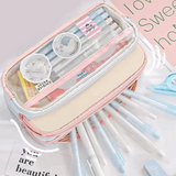Color-Block Pen Bag Multi-Compartment Transparent Pocket Pencil Case Large Capacity with Zipper Multi-layer Pen Pouch
