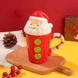 Santa Claus Coffee Mug with Lid Cute Ceramic Christmas Water Cup Fine Home Office Breakfast Oatmeal Milk Mug Cartoon Present New