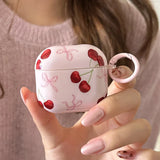 Lovely Pink Cherry Bowknot Gloss Soft Earphone Case For AirPods 4 For AirPods Pro 2 3 1 Headphone Accessories Protection Cover