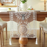 Modern Minimalist White Light and Thin Table Runner Lace Embroidery Floral Geometric Fringe Wedding Decor Tablecloth Decoration