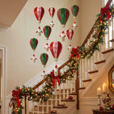 Christmas Tree Ornaments, Flocked Hot Air Balloon Santa Figurine, Gold-Trimmed Linen Basket, European and American Style