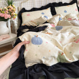 Leopard Print Beding Set Dreamy Color Purple Black Lace Design Wrinkled Cotton double-layer Gauze King Queen Size for Bedroom De