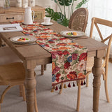 European Retro Yarn-dyed Jacquard Tassel Table Runner,Cotton Table Linen Runner for Wedding Party Festivals Christmas Decor