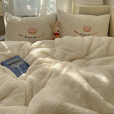 INS Cartoon Bedding Set  soft Fleece duvet cover set for kids adult Sheet set With Pillowcases full size
