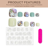 10pcs Handmade Square Fake Toe Nails With Colorful Flowers Designs Wearable Press On Nails Short Solid Color Glitter False Nails