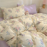 Washed Cotton Pastoral Girls Flower Bedding Sets Bed Linens Quilt Cover Sheet Set Simple Bedspread High Quality Home Textiles