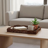 Imitation Rattan Woven Storage Tray Rectangular Rustic Style Food Serving Tray Multipurpose Save Space Desktop Organizer Bread