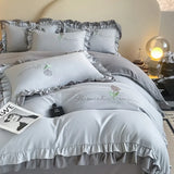 Elegance French Style Bedding Set Duvet Cover Set High Quality  New Lace Princess Embroidery Double Layer Edge King Queen