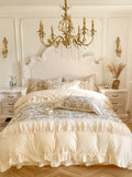 4Pcs French Vintage Pastoral Flower Cotton Bedding Hollow Lace Duvet Cover Princess Style Bedding 200x230 220x240