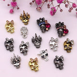 10-Pcs Halloween Ornaments 3D Metal Nail Art Decorations Gold Silver Black Skull Spider Hand Skeleton Design Nail Accessories