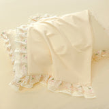 Korean Style 100%Cotton Bedding Set Luxury Lace Flowers Embroidery Princess Duvet Cover Bed Sheet Pillowcases Beige Bedclothes