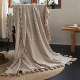 Ikeehome  new cotton and linen jacquard fringed blanket office nap air conditioner blanket home sofa leisure blanket