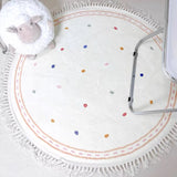 Tassel Round Living Room Large Area Carpets Cute White Children's Carpet Spotted Pattern Girl's Bedroom Rug Plush Soft Rugs 양탄자