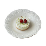 White Relief Dining Plate French Household Ceramic Round Plates Solid Color Dessert Flower Dish Simple Versatile Tableware