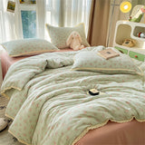 INS Girls Cherry Soft Bedding Set Washed Cotton Bed Sheet Queen King Size Duvet Set Flower Comforter Set Pillowcase Bed Linens