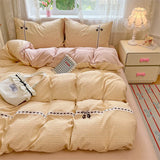 New Class A Kapok Double Yarn Plaid Lace Four-piece Set Sheet Quilt Cover Student Dormitory Bedding Kit