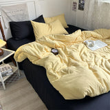 Duvet Cover Set New School Season Student Three PIECE Set Ins Style Solid Color Double Panel Washing Cotton Comforter Set
