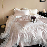 Romantic Lace Princess Wedding Bedding Set 1000TC Lyocell Cotton Soft Silky Duvet Cover Bed Sheet/Fitted Sheet Pillowcases 4Pcs