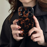 Brown Amber Retro Leopard Print Tpu Gloss Phone Case For iPhone 17 16 15 14 13 12 11 Pro Max 14/15 Plus 17 Air Soft Back Cover