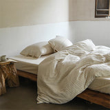 Linen Cotton Simple Stripes Jacquard Nordic Style Bedding Set Single Double Queen King Duvet Cover Flat Sheet Pillowcase