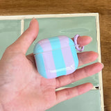 Cute Blue Stripe Imd Silicone Earphone Case With Keychain For Apple AirPods 1 2 3 4 Pro 2 Bluetooth Headphone Protection Cover