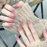 10pcs Handmade Coffin Fake Nails Blusher Gradient Press On Nails For Girls Wearable False Nail Full Cover Artificial Nail Tips