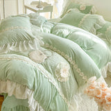 Winter Thickened Warm Milk Velvet Flowers Lace Ruffles Princess Bedding Set Duvet Cover Bed Sheet Quilted Bedspread Pillowcases
