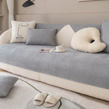 1pc Bohemian-Style Solid Color Small Diamond Chenille Non-Slip Sofa Cover,Two-Tone Splice Design,Ideal for Bedroom,Living Room