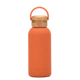 350ML Small Mouth THERMOS CUP Portable Handle Bamboo Wood Cover Vacuum Double Stainless Steel Simple Outdoor MINI WATER BOTTLE