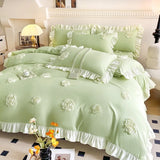 Korean Princess Style Flowers Lace Ruffles Bedding Set Comforter Queen King 4Pcs Duvet Cover Bed Sheet/Fitted Sheet Pillowcase