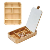 Bamboo Portable Jewelry Box with Mirror Flip Lid Storage Organizer for Rings EarringsNecklaceTravelHandheldVanityCaseGift for He
