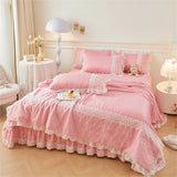 Korean Luxury Lace Ruffles Bedding Set Skin-Friendly Washed Cotton Princess Style Duvet Cover Bed Sheet Pillowcase Home Textiles
