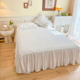 4Pcs White Korean Princess Style 100% Cotton Bedding Set Double Layer Lace Ruffles Duver Cover Bed Skirt Bedspread Pillowcases