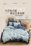 Princess Style Bedding Set Soft Solid Color Ruffle Duvet Cover Set Comforter Pillowcase Bed Sheet Washed Cotton Four Pieces Set