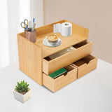 Bamboo 3-Drawer Desk Storage Box, 2-Layer Organizer for Office Supplies, Study Room & Bookshelf Decorative Storage Solution