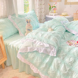 Kawaii Princess Seersucker Bedding Set Luxury Solid Color Duvet Cover Skirt Sheet Pillowcase Single Double Size For Girl Decor