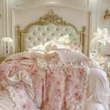 Luxury Princess Style 100% Cotton Bedding Set Floral Jacquard Lace Ruffles Duvet Cover Bed Sheet/Fitted Sheet Pillowcases 4Pcs