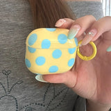 Yellow Earphone Case Blue Round Dot Gloss Pattern Soft Silicone Protection Cover For AirPods 4 3 2 1 Pro 2 Shell With Keychain