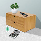 Mini Bamboo Drawer Desktop Storage Box, Double Layered Retro Rectangular Storage Box for Office Supplies or Cosmetics