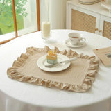 6Pcs 100% Cotton Scalloped Round Placemat with Washable Ruffle Table Mats Kitchen for Dining Holiday Gatherings Decor