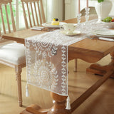 Modern Minimalist White Light and Thin Table Runner Lace Embroidery Floral Geometric Fringe Wedding Decor Tablecloth Decoration