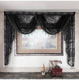 Black Lace Sheer Flower Valance Curtain Luxury Beaded Wavy Waterfall Scallop Curtain for Living Room Rod Pocket Top Window Drape