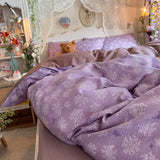 Purple Flower Bedding Set For Adult Kids Soft Polyester Duvet Cover Set+Sheet Girl Breathable Home Dorm Bed Linens Twin Queen