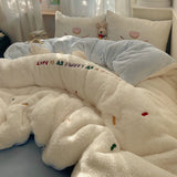 INS Cartoon Bedding Set  soft Fleece duvet cover set for kids adult Sheet set With Pillowcases full size